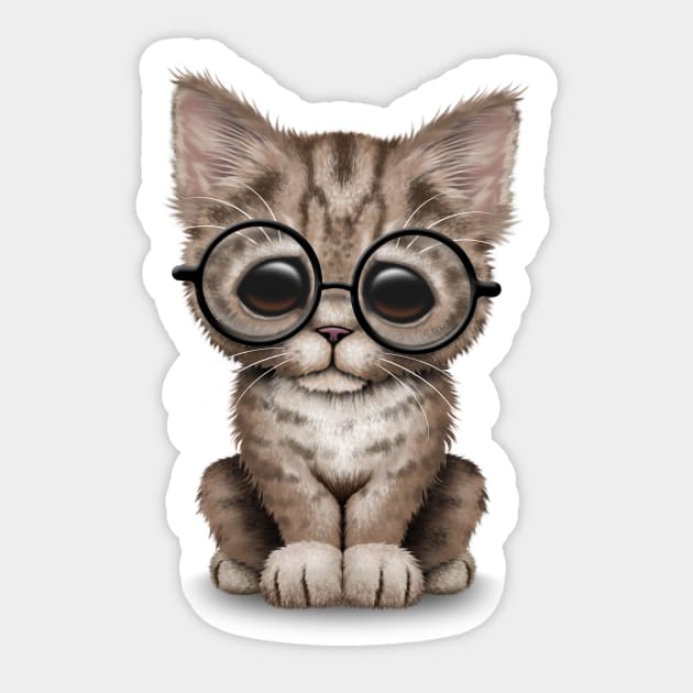 Cute Brown Tabby Kitten Wearing Eye Glasses Sticker by jeffbartels